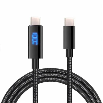 100W 5A Type USB C to USB C Charge + Data Cable - Nylon Cord LCD Display - NEW - Image 1 of 4