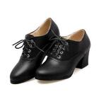 Womens Pure Color Pointy Toe Oxfords Chunky Heel Lace Up Brogues Casual  Shoes
