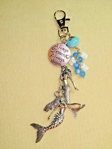 6 1/4" Drop Dangle Mermaid "Always Sisters, Always there" Key Ring Purse Bling - Picture 1 of 11