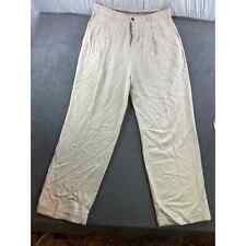 Tommy Bahama Pants Mens 34 Cream 100% Silk Pleated Chino Pockets Golf