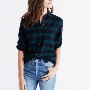 Madewell Flanell Oversized Ex Boyfriend Hemd Damen S blau schwarz Tartan kariert - Bild 1 von 7