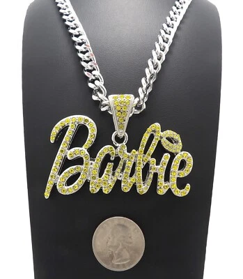 Nuevo Barbie Colgante Multi Piedra 9mm 18" Collar Cadena Cubana Chapado en Oro Blanco* Foto 1 de 4