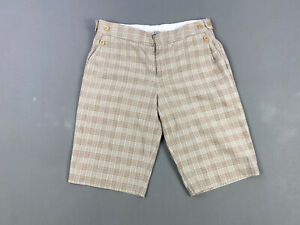 See By Chloé beige check high rise knee length cotton linen shorts uk 8 summer