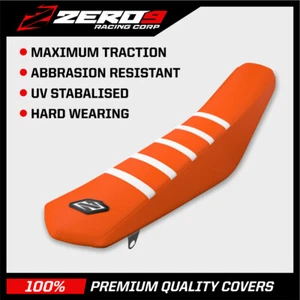 KTM Ribbed Gripper Seat Cover SX SXF 19-22, EXC-F 20-22, XC XC-F 19-22 OR OR WH - Picture 1 of 1