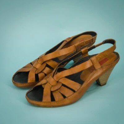 Pikolinos 37 Size 6.5 7 Mallorca Peeptoe Slingback Brown Leather Comfort Sandals - Image 1 of 4