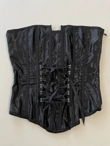 Vtg Y2K Fredericks of Hollywood BLACK SATIN Stretch Boned Bustier Corset GOTH - Picture 1 of 8