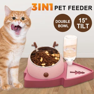 Double Cat Pet Bowls Stand Dog Elevated Feeder Food Water Raised Lifted 15° Tilt - Picture 1 of 10