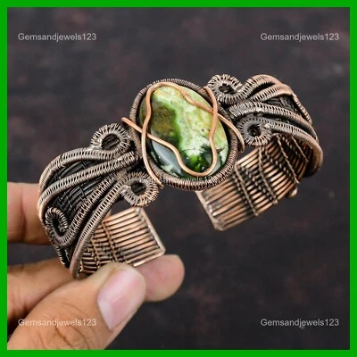 Brazalete madre envuelto en alambre de piedras preciosas de calcedonia cromo australiano de cobre Foto 1 de 4