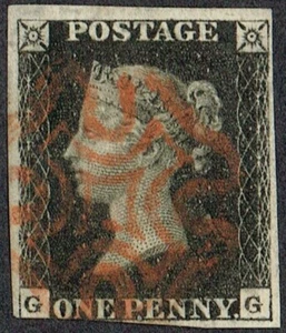 1840 1d Black Plate 5 GG Fine Red Maltese Cross Fine Used Cat. £375.00 - Picture 1 of 1