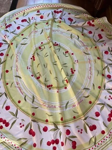 Green & White w Red Cherries Round Polyester Tablecloth - 70 inches in diameter - Picture 1 of 9