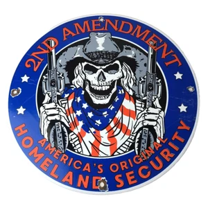 Letrero vintage de la Segunda Enmienda - Letrero de porcelana de bomba de gas de seguridad original de Estados Unidos - Imagen 1 de 15