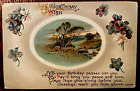 Vintage Victorian Postcard 1901-1910 Birthday Wish - Scene with Flowers of Beige