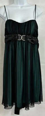 Город треугольники Sz L официальный зеленый черный сетки наложение империи платье спагетти ремень - Изображение 1 из 4