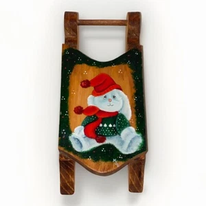 Vintage Holz handbemalt Weihnachtsschlitten Feiertag Schlitten Dekoration - Bild 1 von 14