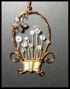 Handcrafted Antique Bronze Basket Of Flowers Fan Pull Made With Swarovski - Picture 1 of 4