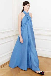 NATASHA ZINKO Azul Jacquard Espalda Abierta Pierna Ancha Vestido Mono 38 6 8 - Imagen 1 de 5