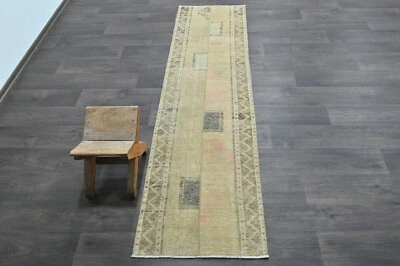 Alfombra de corredor turca vintage 2x7 pies lana anatolia hecha a mano pasillo Oushak BEIGE Foto 1 de 4