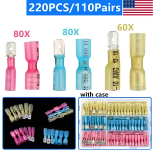 220Pcs Heat Shrink Spade Male & Female Electrical Wire Terminals Connectors Kit - Picture 1 of 9