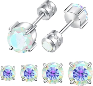 4 Pairs Stud Earrings Set for Women Mens,Hypoallergenic Screw Back Titanium Surg - Picture 1 of 7