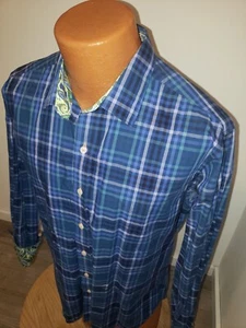 (Medium) Robert Graham Herrenhemd blau kariert Paisley Flip Manschette - Fleck. - Bild 1 von 12