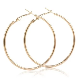Gold Color Medium-Sized Hoops, 2.5-inch, Lightweight Metal Statement Earrings - Picture 1 of 6
