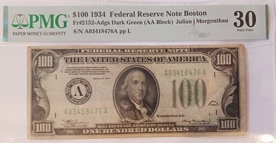 Error $100 1934 Misaligned F. R. S. N. Boston A03418476 PMG30 Very Fine - Image 1 of 4