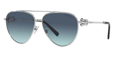 New Tiffany & Co. Women Pilot Sunglasses TF3092 60019S Silver/Azure Blue 59mm - Image 1 of 4