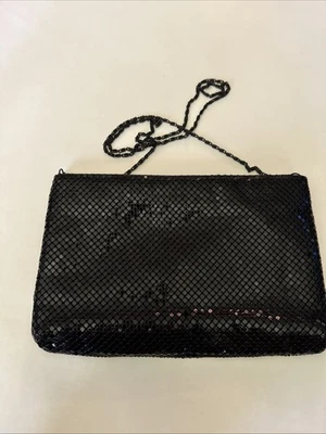 Cartera de Malla Negra Bolso de Mano Bolso de Metal de Noche Bandolera X Cuerpo Cadena Larga De Colección Años 70 80 Foto 1 de 4
