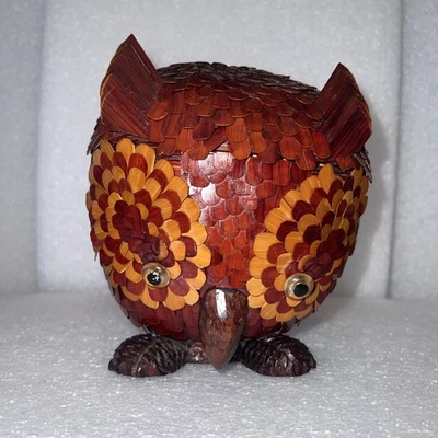 Cesta de baratija oculta de búho tejida a mano de los años 50 hecha en Shanghai China Foto 1 de 4