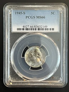 1945-S Jefferson Nickel PCGS MS66 - Wartime 35% Silver - High Grade - Bild 1 von 4