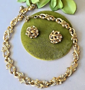 Vintage Trifari goldfarben Glas Strass Halsband Halskette 16" L Ohrringe Set - Bild 1 von 7