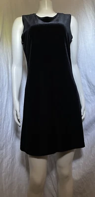 Vintage 90s Black Velvet Dress Gothic Witchy Grunge Simple Sleeveless Shift M/6 - Image 1 of 4