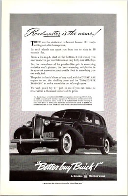 PRINT AD 1938 Buick Roadmaster Touring Sedan General Motors 6.5 x 10 - Image 1 of 3