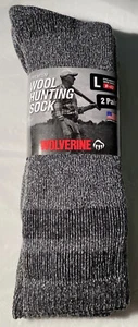 2 Pair Wolverine Gray/ Dark Gray Merino Wool Hunting Socks Men Large Size 9-13 - Picture 1 of 9