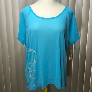 Workout Graphic Knit T Shirt 3X Active Top Tee Love Blue Plus Size Material Girl