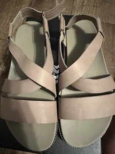 Sorel Roaming Women US 9.0 Taupe Leather Criss Cross Platform Sandal - Picture 1 of 5