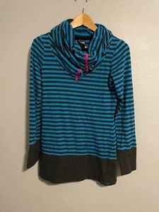 The North Face Womens Smoochies Tunic Top Small Blue Stripe Funnel Neck 1/4 Zip - Picture 1 of 6