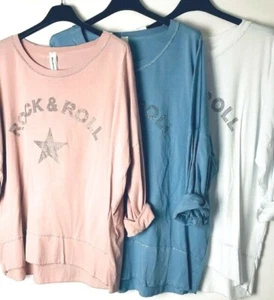 NEW SUGAR BABE COTTON SEQUIN “ROCK & ROLL “ SWEATSHIRT T-SHIRT TOP UK 10 - 14 - Picture 1 of 20