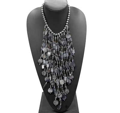 Amphai Handmade Layered Gray Shell MOP Pearls Smoky Quartz Sterling Necklace - Image 1 of 4