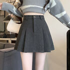 Womens High Waist Thicken Wool Blend A Line Slim Winter Warm Short Pleated Skirt