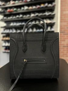 Celine Crocodile Embossed Nubuck Medium Phantom Luggage Purse 100% Authentic - Picture 1 of 24