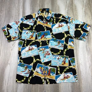 VINTAGE Kahala Hawaiian Shirt Mens Medium Black Christmas Santa Vacation Men - Picture 1 of 12