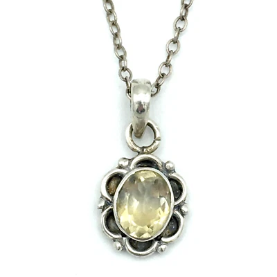 Ожерелье с подвеской из цитрина и серебра высшей пробы - нежный бледно-желтый драгоценный камень 18"" - Изображение 1 из 4
