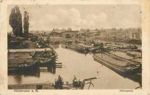 Heilbronn Hafenpartie Neckar Schiffe Boote Hafen Ansichtskarte AK - Picture 1 of 2