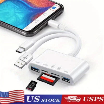 Adaptador de cámara lector de tarjetas USB SD TF 5 en 1 para iPhone 17 16 15 14 13 12 Pro Max Foto 1 de 4