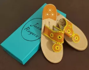JACK Rogers Palm Beach Flat Sandals Dark Orange Yellow size 7M MSRP $130 No Box - Picture 1 of 5