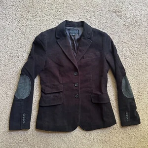 Banana Republic Blazer Womens 2 3 Button Close Elbow pads Black Cotton Pockets - Picture 1 of 12