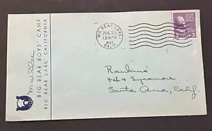 1943 BIG BEAR LAKE CA BOYS CAMP AD ENVELOPE ! PREXIE MACHINE CANCEL COVER L@@K ! - Picture 1 of 2