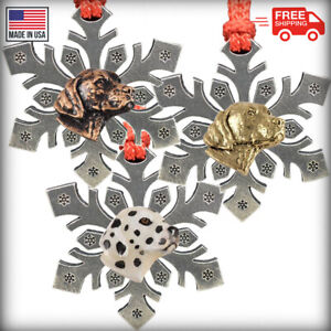 Pewter Dog Dalmatian Snowflake Christmas Tree Ornaments, Made in the USA