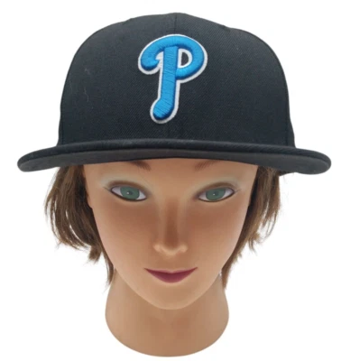 New Era 59Fifty Basic Black Hat Philadelphia Phillies Blue "P" Fitted Cap Size 7 - Image 1 of 4